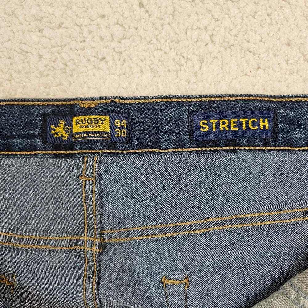 Rugby University Mens Stretch Jeans Dark Wash Straight Leg 44x30 Blue Denim